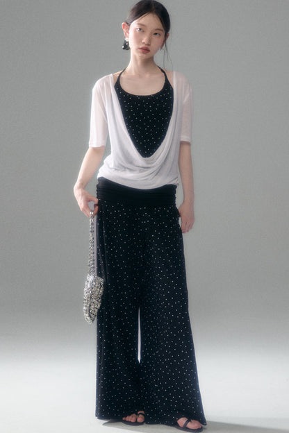 Retro Polka Dot Foldable Strapless Wide Leg Trousers