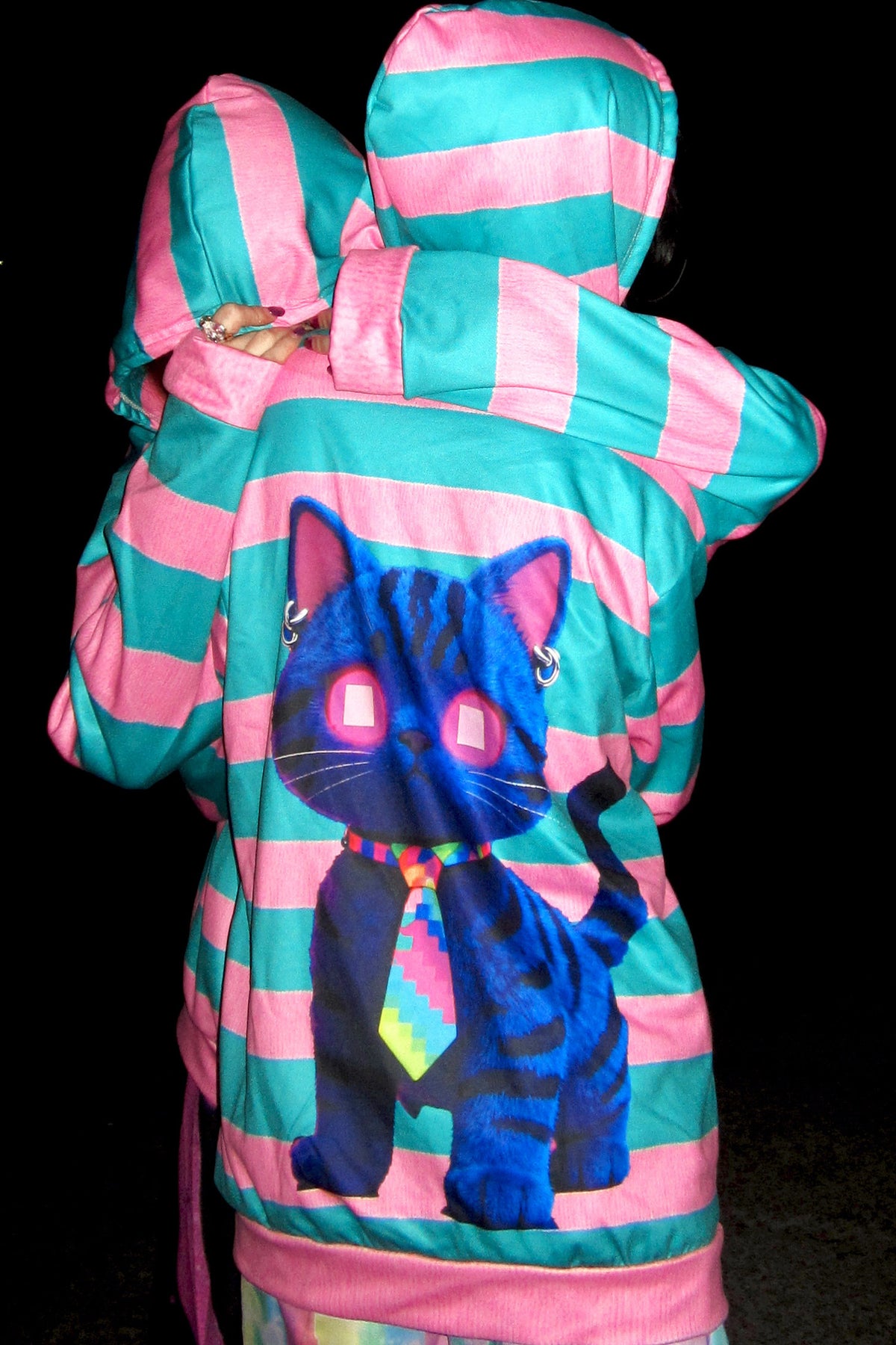 Y2K Loose Fit Demon Cat Zip Hoodie