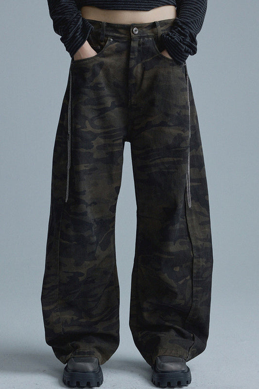 Chain Scimitar Camo Wide-Leg Pants
