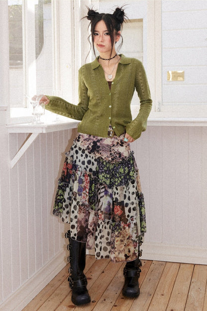Vintage Floral Patchwork Irregular Skirt