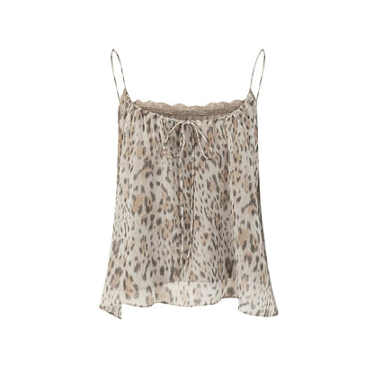 Retro Leopard Print Lace Tank Top Set