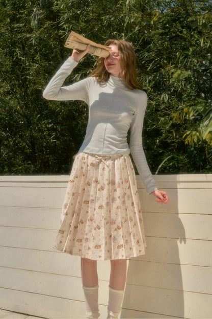 Elastic Waist Deer A-Line Pleated Skirt