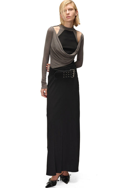 High-Elastic Spliced Pleated Long Dress