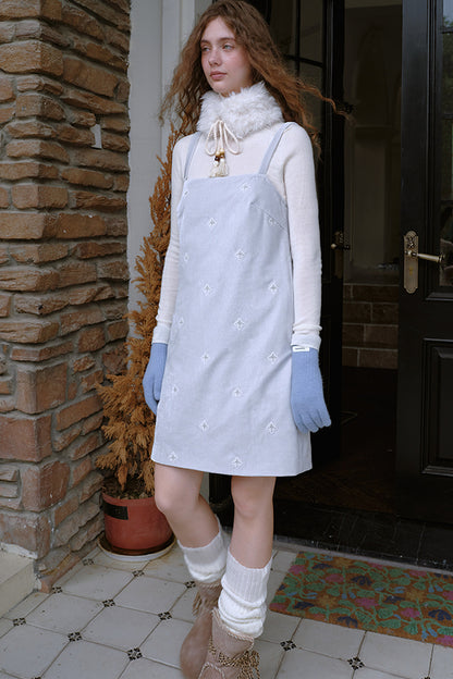 Embroidered Velvet Suspender Dress