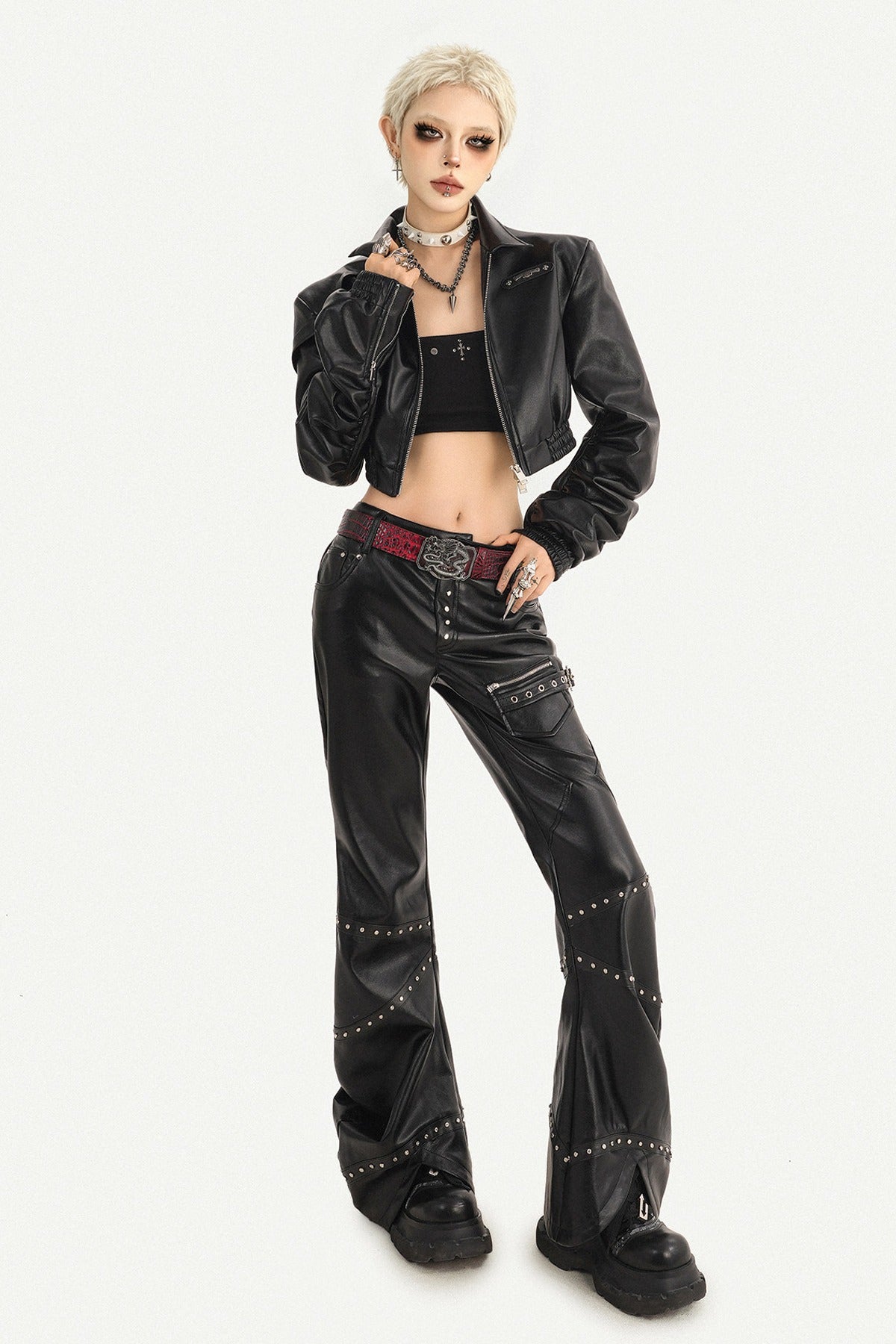 Black Zipper Stand Collar Jacket