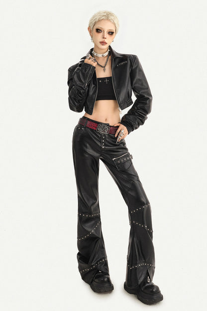 Black Zipper Stand Collar Jacket