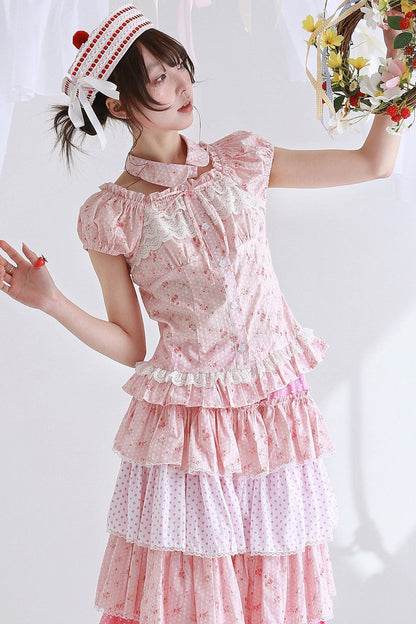 Pink Retro Lolita Polka Dot Blouse