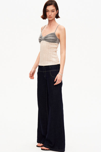 Linen Tencel Color-Blocked Twist Camisole