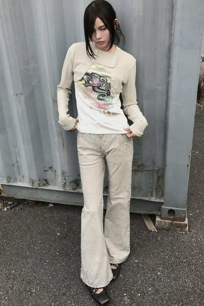 Leopard Floral Print Flared Pants