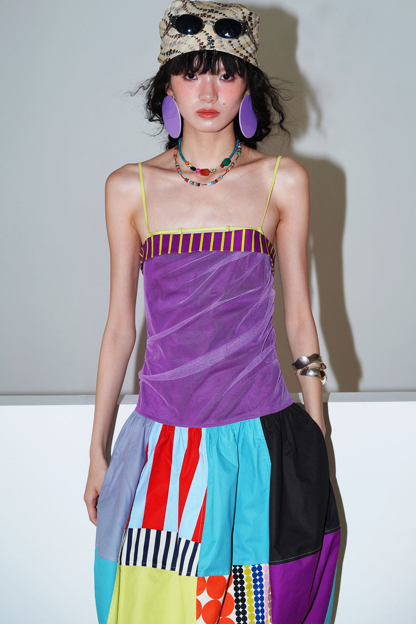 Patchwork Pleated Balloon Dress