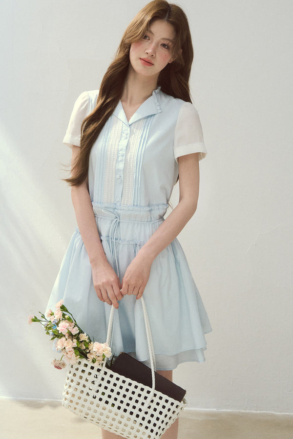 Sea Salt Blue Lyocell Layered Shirt Dress