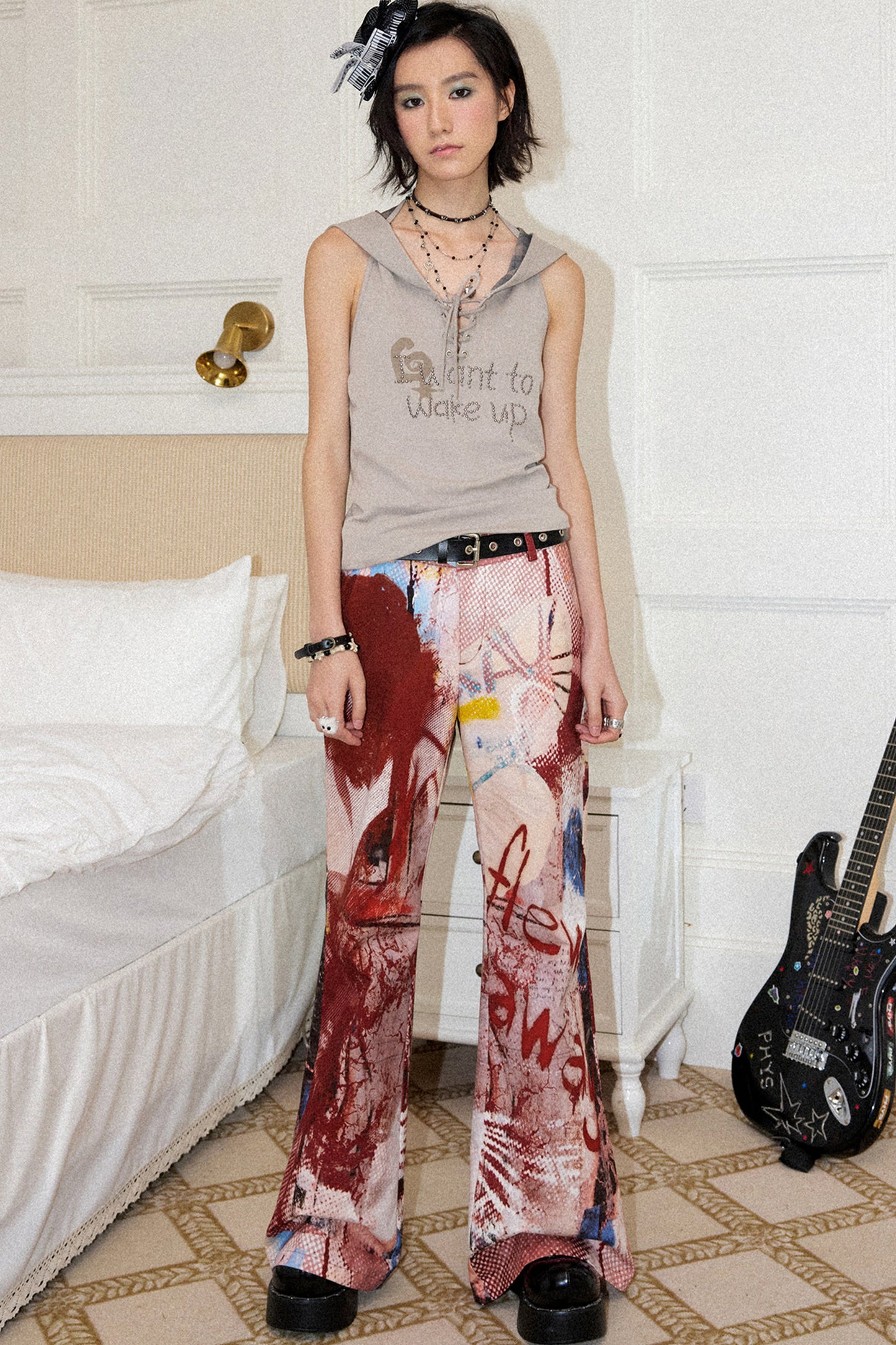 Red Print Flared Pants