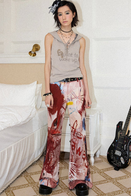 Red Print Flared Pants