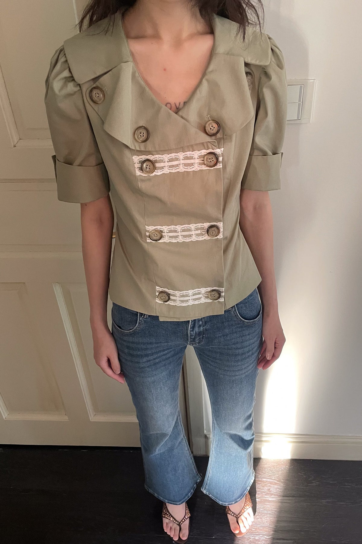 Trench Style Double-Breasted Lace Shirt