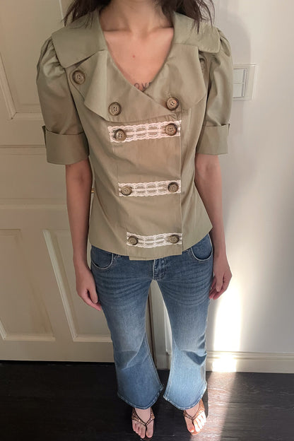 Trench Style Double-Breasted Lace Shirt