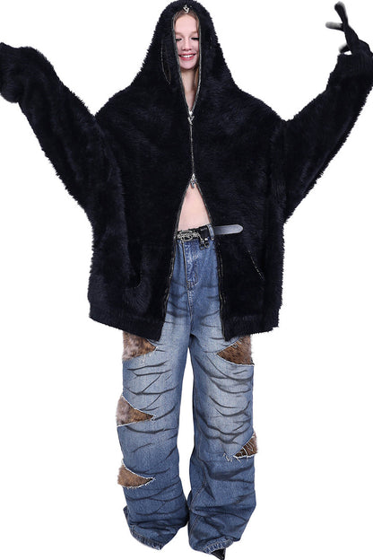 Reversible Mink Fur Hooded Gloves Jacket