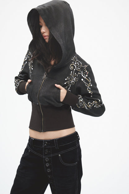 Floral Gemstone Cropped Hoodie