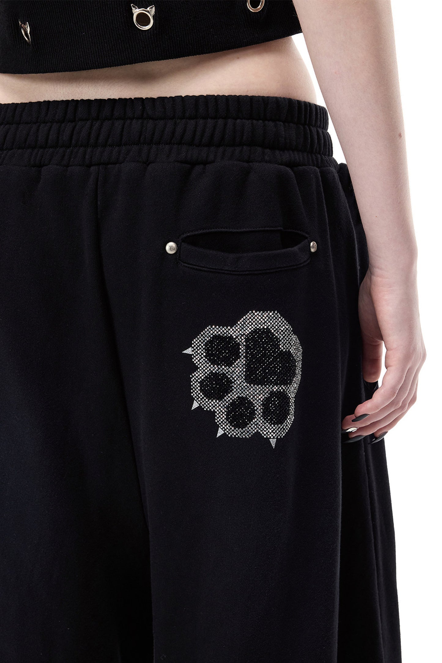 Rhinestone Rivet Scissor-Leg Sweatpants