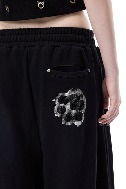 Rhinestone Rivet Scissor-Leg Sweatpants