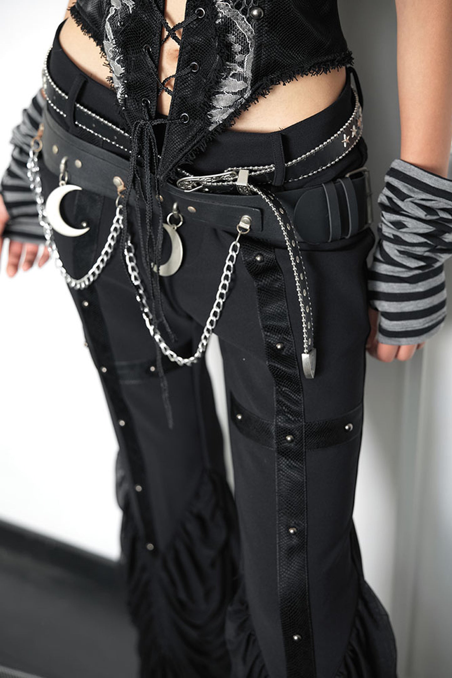 Black Punk Leather Cross Studded Pants