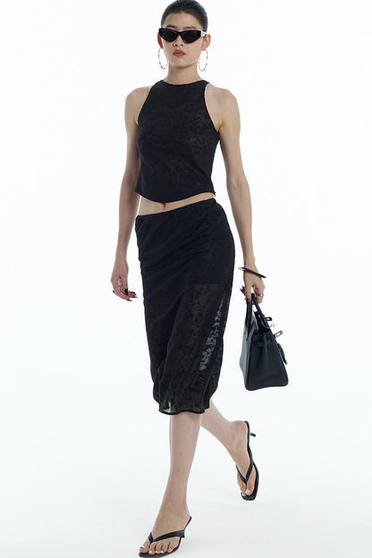 Lace Jacquard Tank Top and Skirt Set-Up