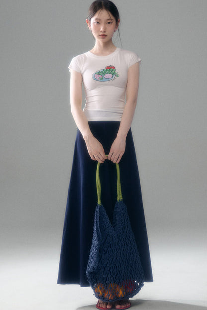 Cotton Blend A-Line Skirt