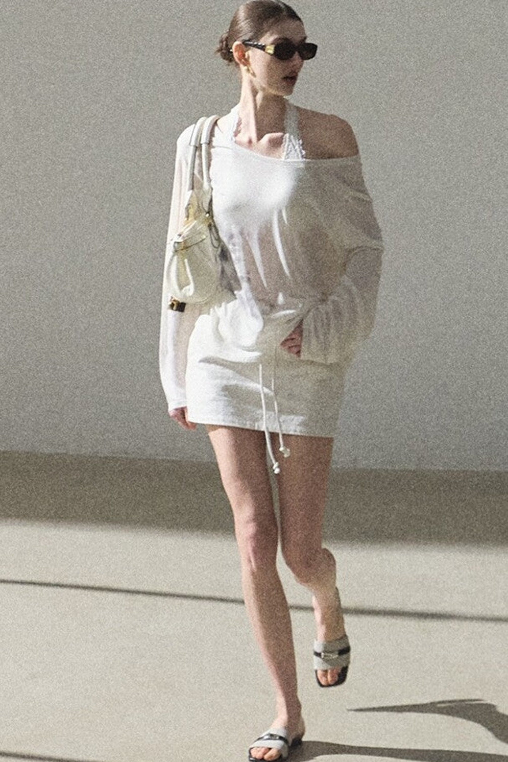 Asymmetrical Off-Shoulder Wool Modal Top