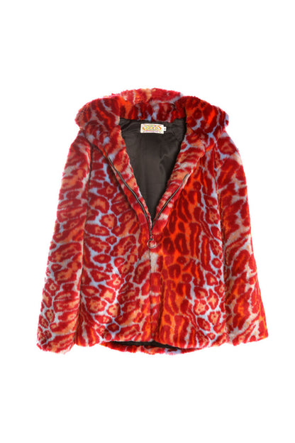 Leopard Print Fur Hooded Jacket