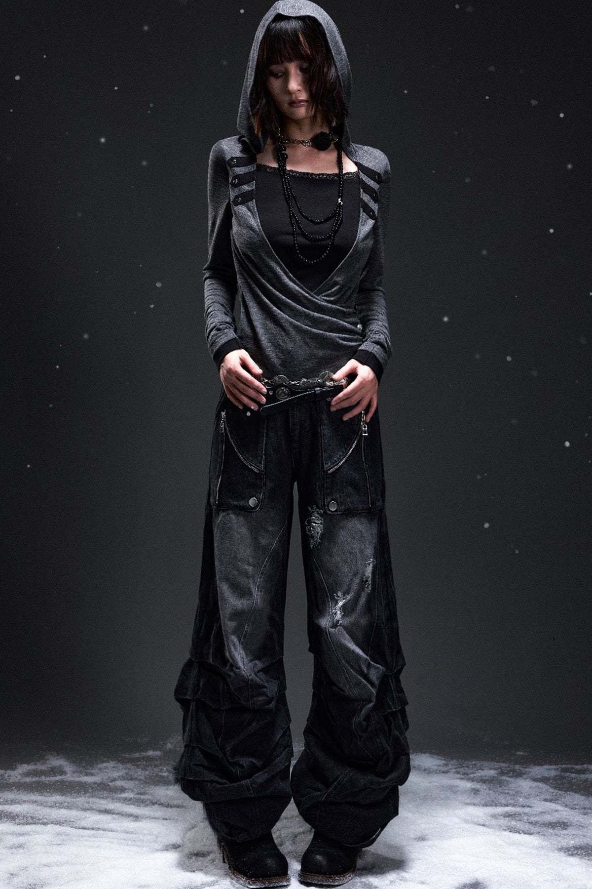 Layered-Look Hooded Knit Sweater