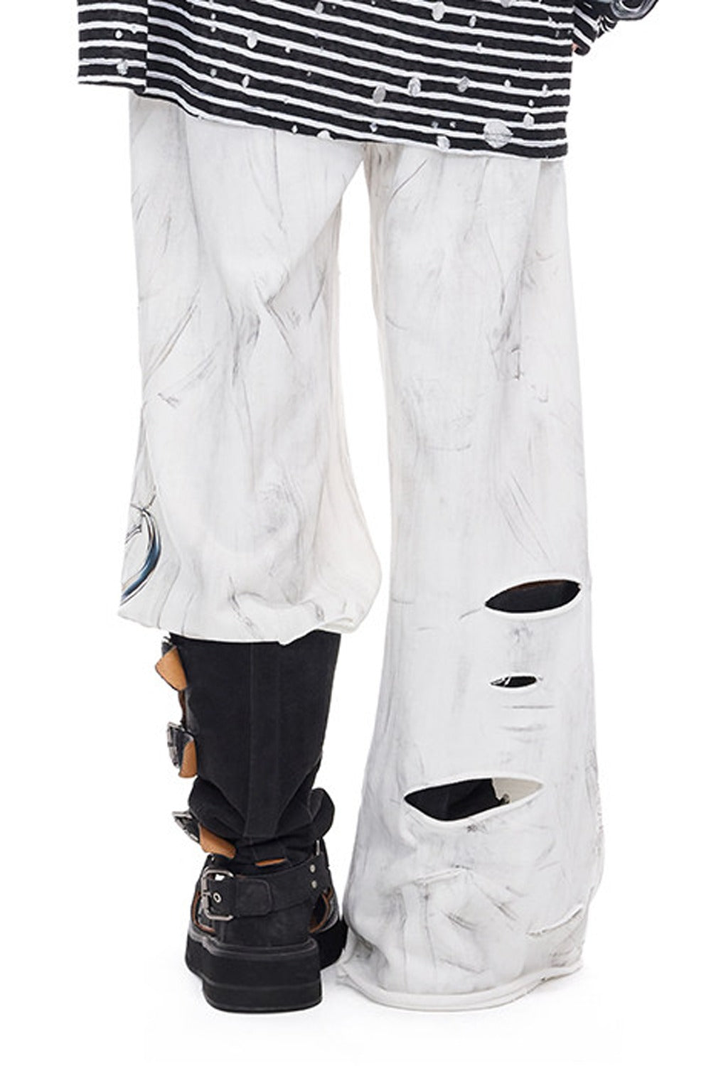 Irregular Ripped Coated Flared Sweatpants