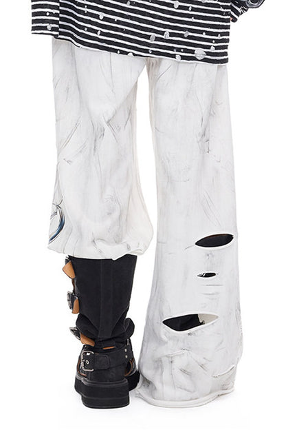 Irregular Ripped Coated Flared Sweatpants