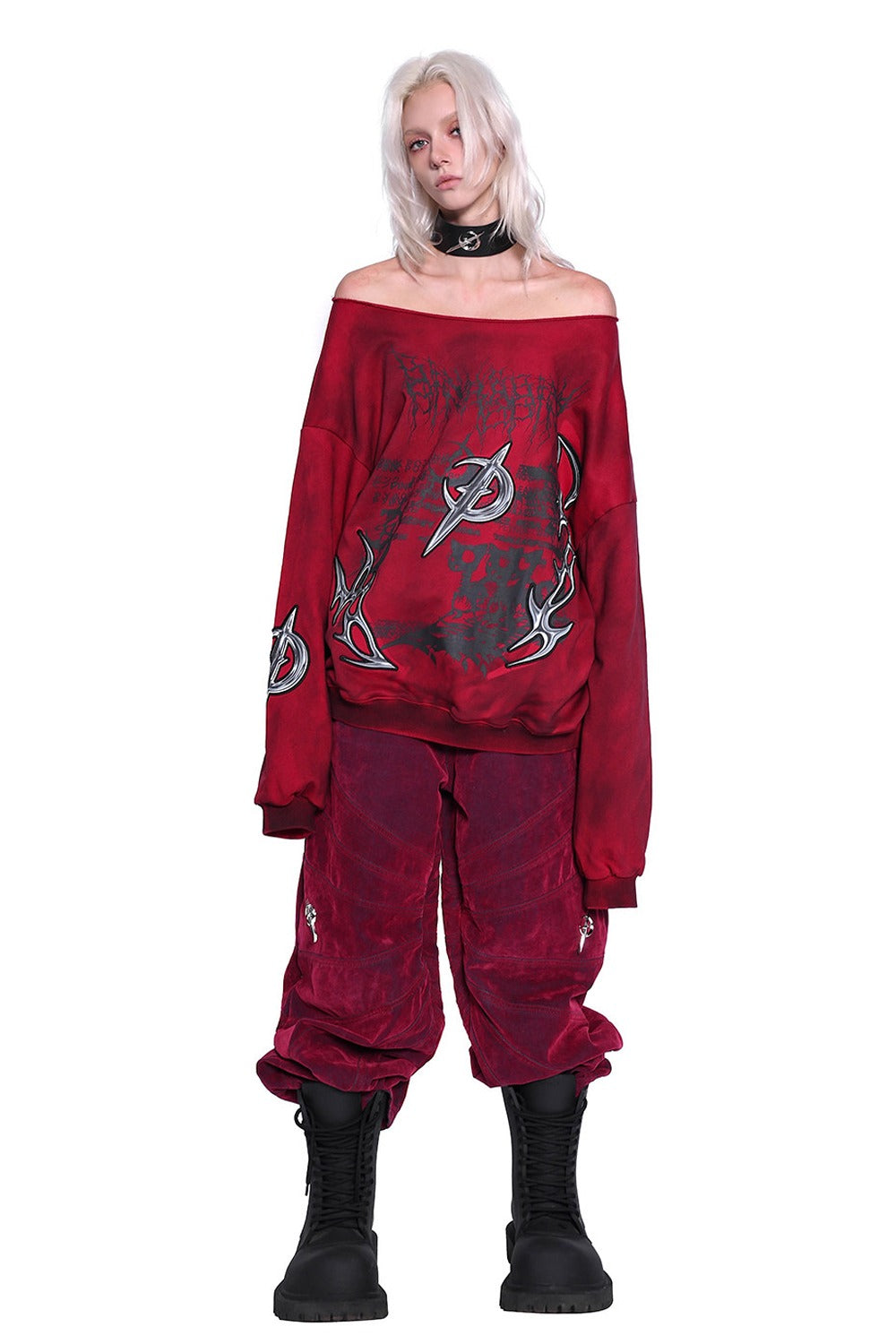 Red Ray Structure Velvet Loose Fit Jeans