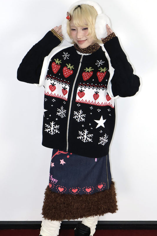 Strawberry Snowflake Zip Sweater