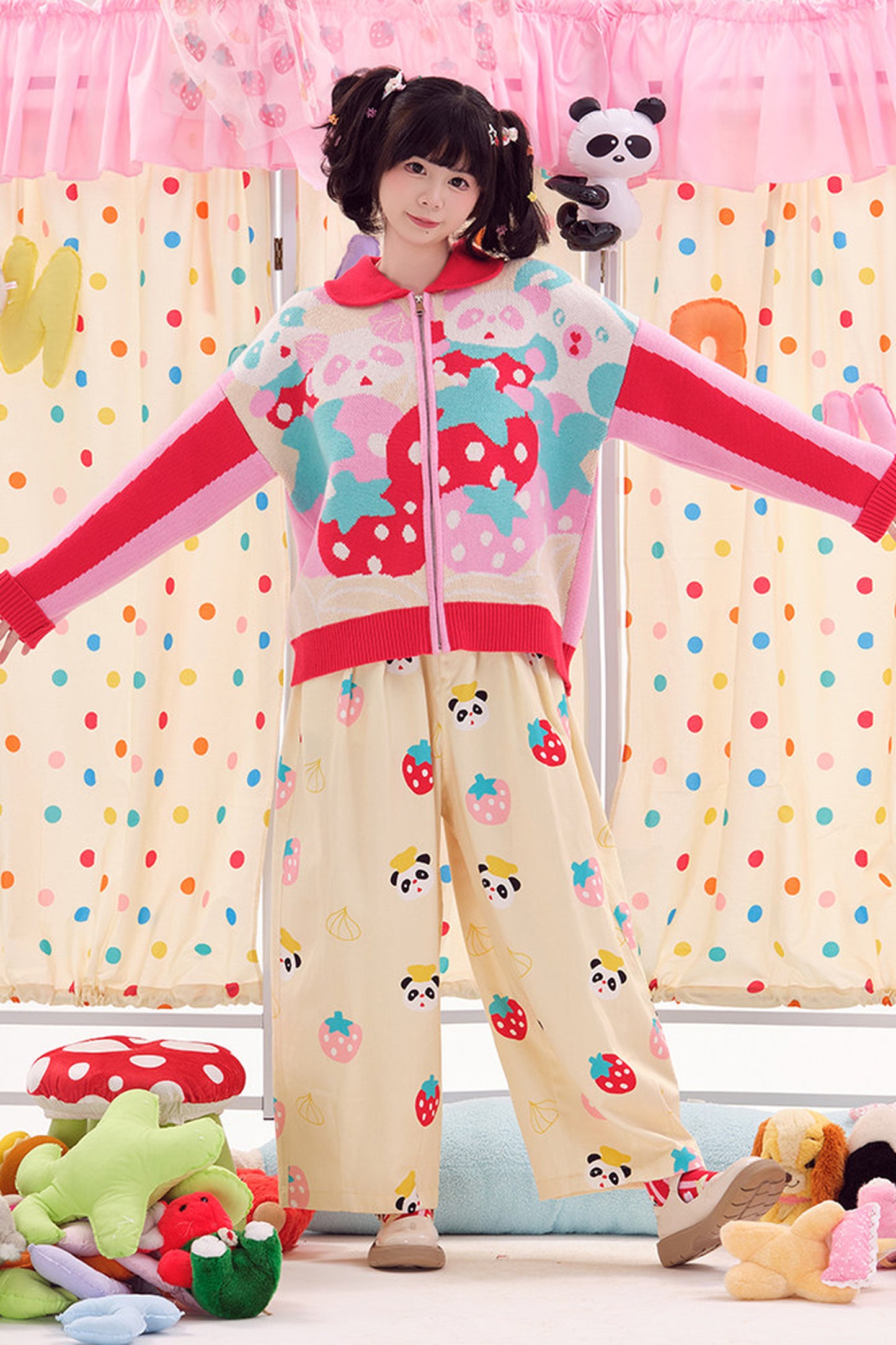 Jeans im japanischen Stil mit Panda-Motiv