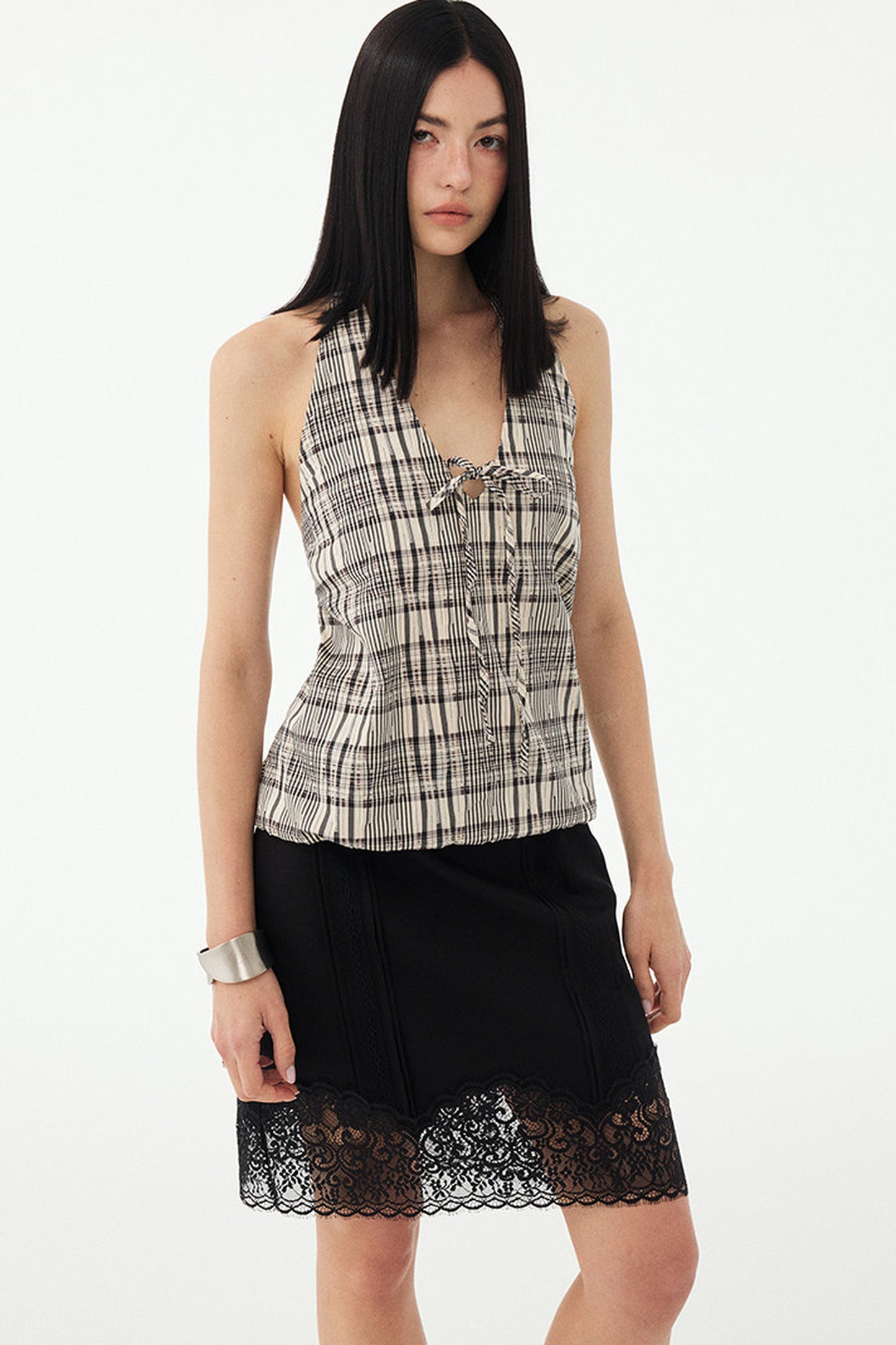 Black and White Plaid Halter Camisole