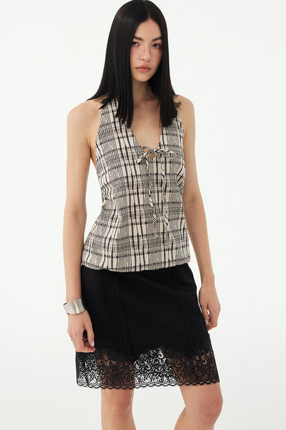 Black and White Plaid Halter Camisole