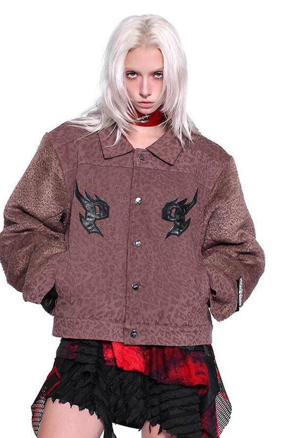 Leopard Print Fur Sleeve Jacket