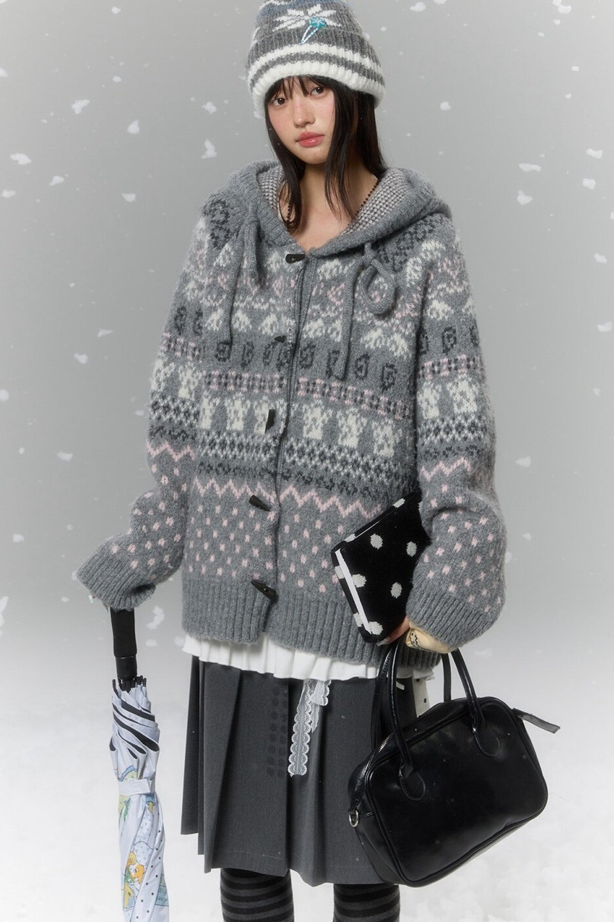 Fair Isle Duffle Button Cardigan