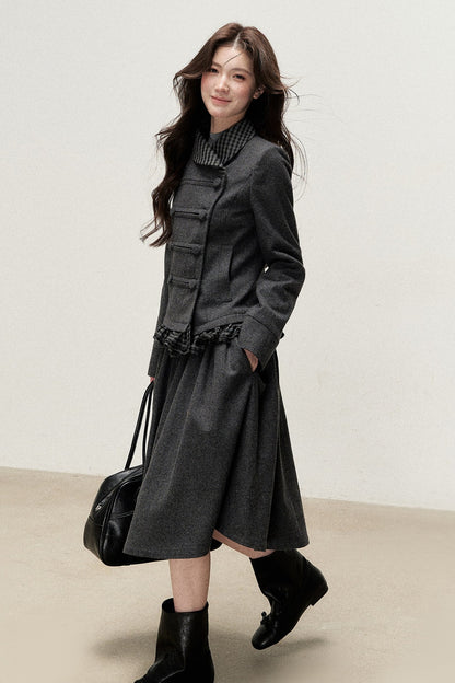 Preppy Double-Breasted Jacket and Skirt Set-Up