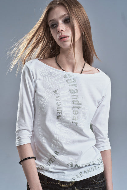 Off-Shoulder Long Sleeve T-Shirt