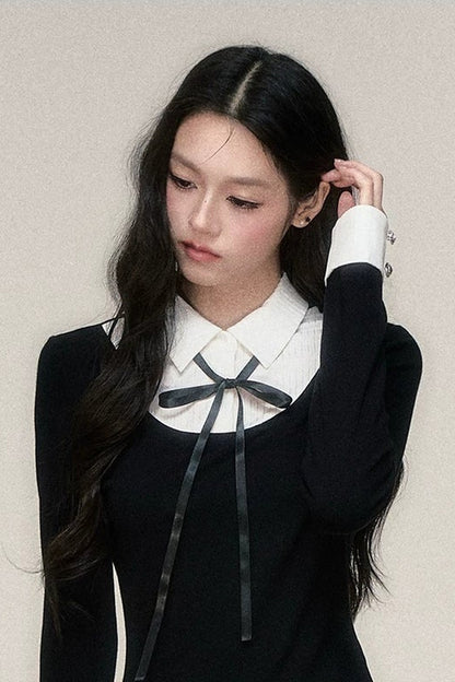 Lace-Up Color-Block T-Shirt and Skirt Set-Up
