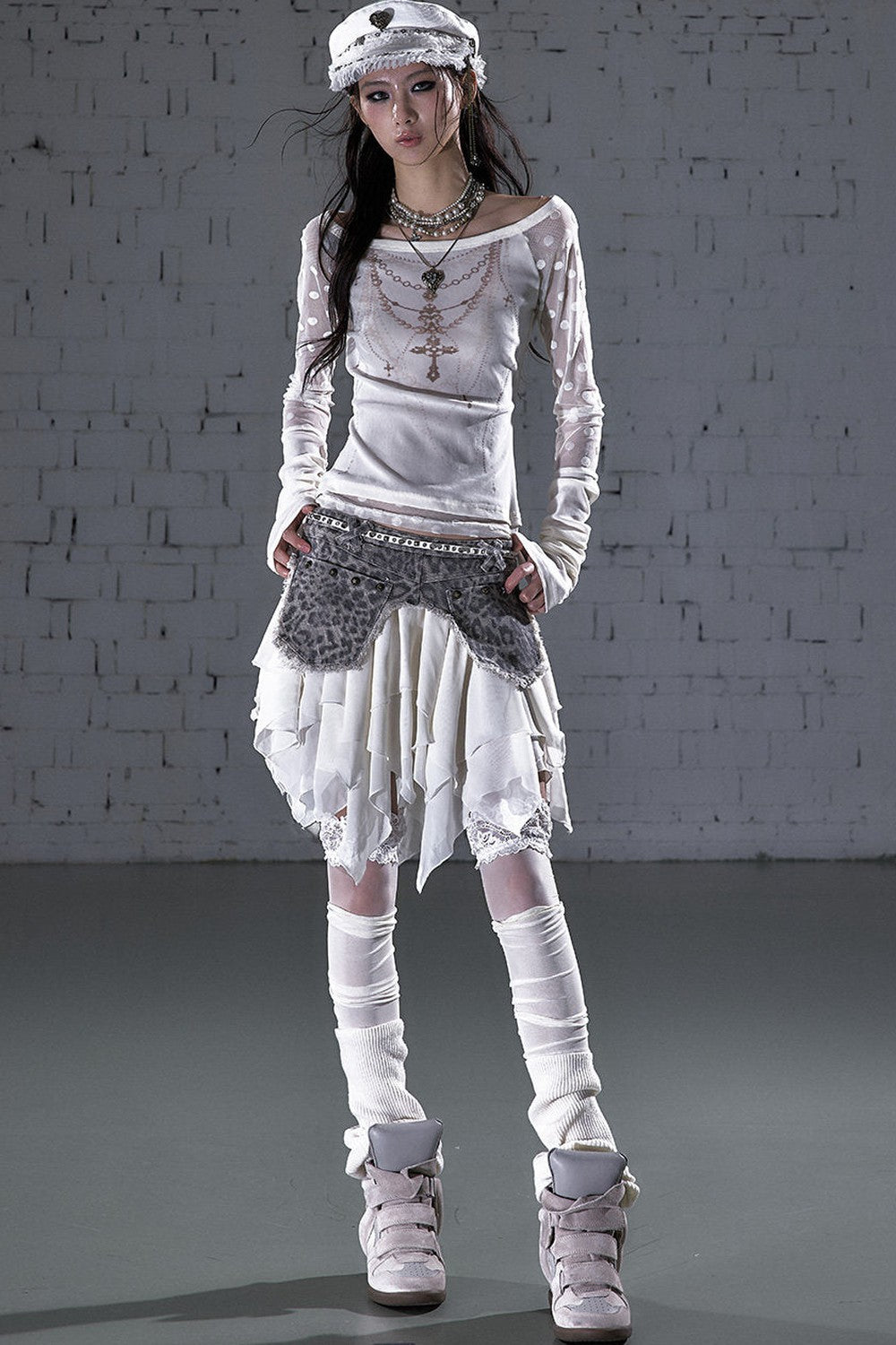 Baroque Flocked Wing Embroidered Blouse