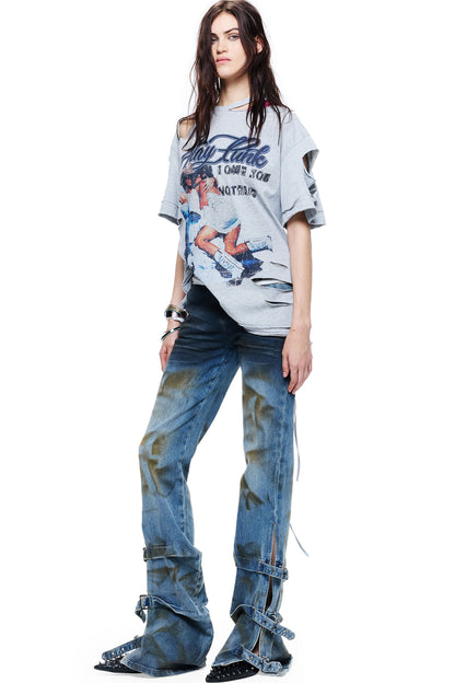 Hand-Torn Punk Back Hollow-Out Straps T-Shirt