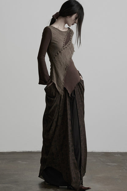 Asymmetrical Eye Embroidery Knit Top