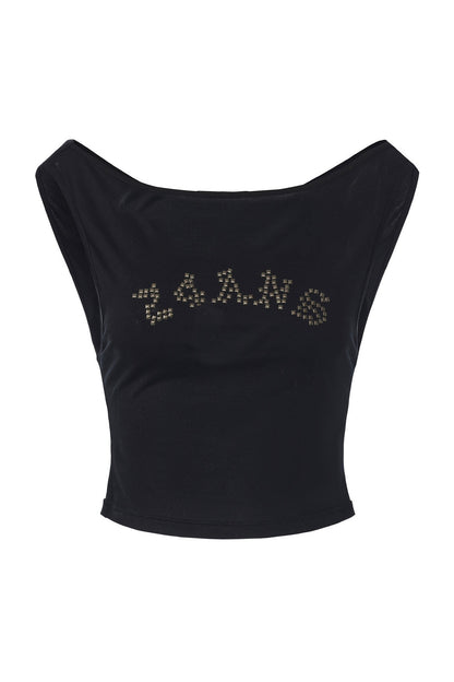 One-Shoulder Square Metal Rhinestone Tank Top