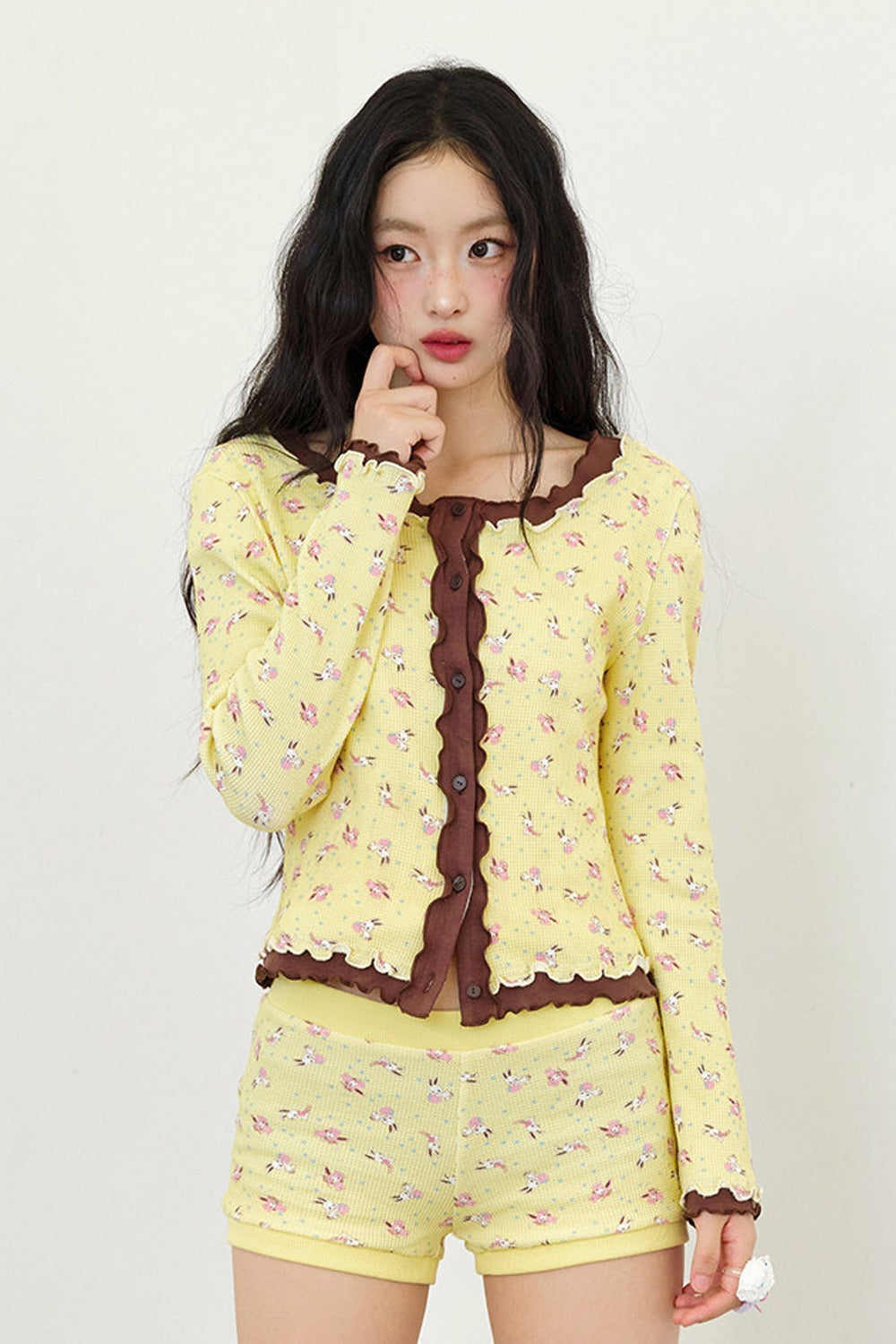 Cardigan in maglia a maniche lunghe con stampa bicolore