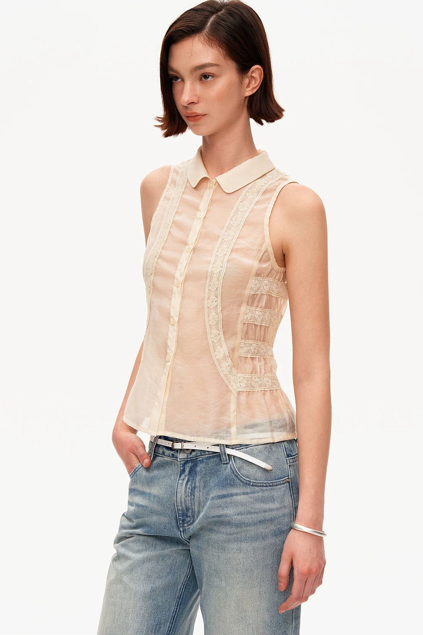 Beige Lace Polo Tencel Camisole