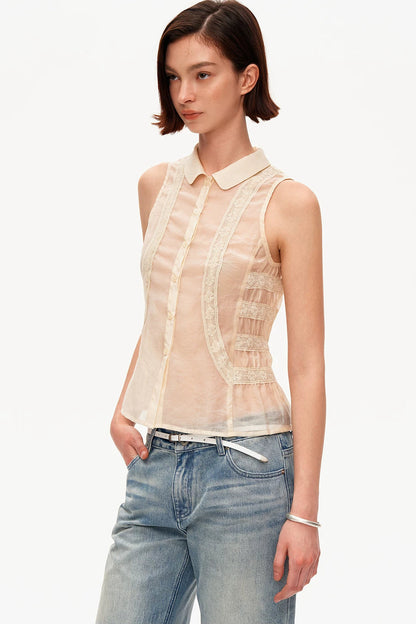 Beige Lace Polo Tencel Camisole