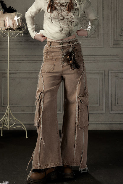 High-Waisted Wide-Leg Cargo Jeans