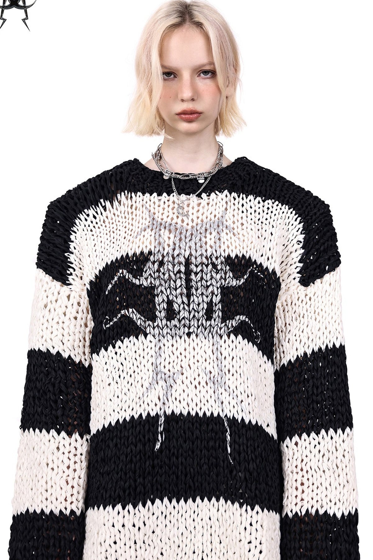Black And White Striped Oversized Sweater